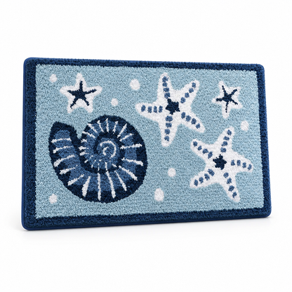 Bath Mat Coastal Starfish & Seashell Microfiber Non-Slip