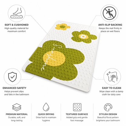 Bath Mat Floral Cartoon Soft Cushioning & Anti-Slip Backing
