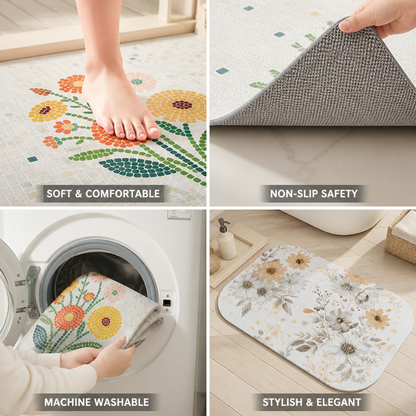 Bath Mat Floral Non-Slip Machine Washable