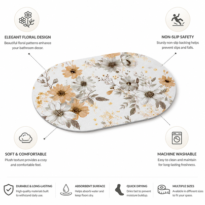 Bath Mat Floral Non-Slip Machine Washable