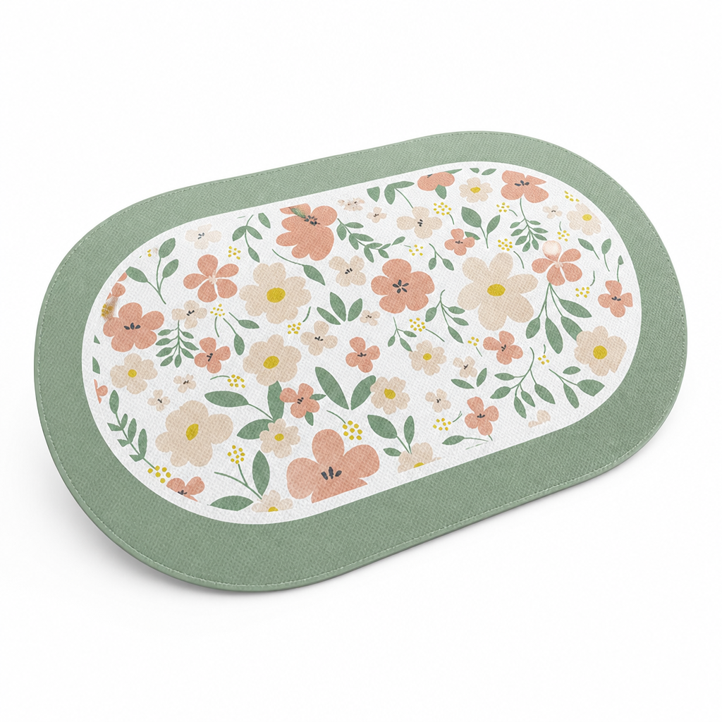 Bath Mat Floral Non-Slip Machine Washable