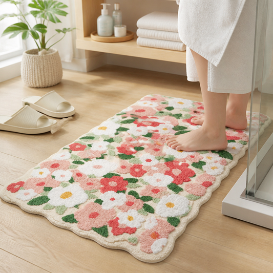 Bath Mat Floral Plush Microfiber Non-Slip