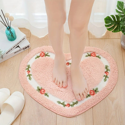 Bath Mat Heart-Shaped Tufted Microfiber & Non-Slip
