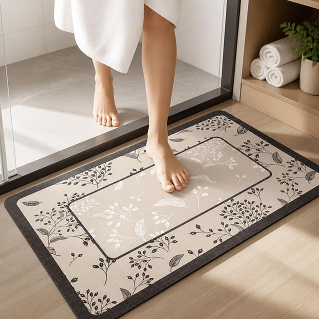 Bath Mat Marble Pattern Plush Non-Slip & Machine Washable