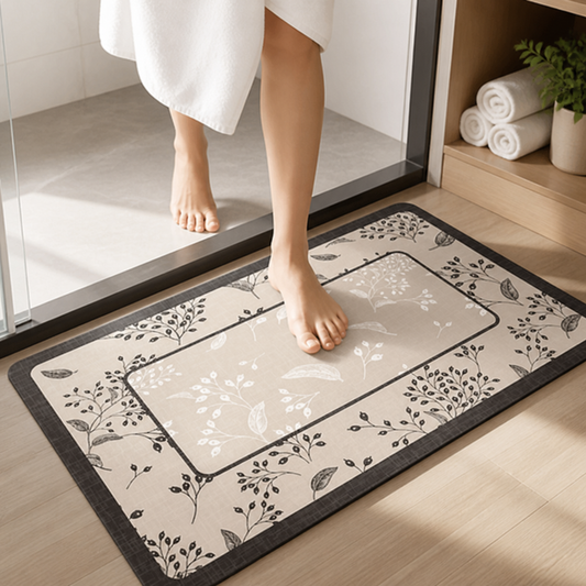 Bath Mat Marble Pattern Plush Non-Slip & Machine Washable