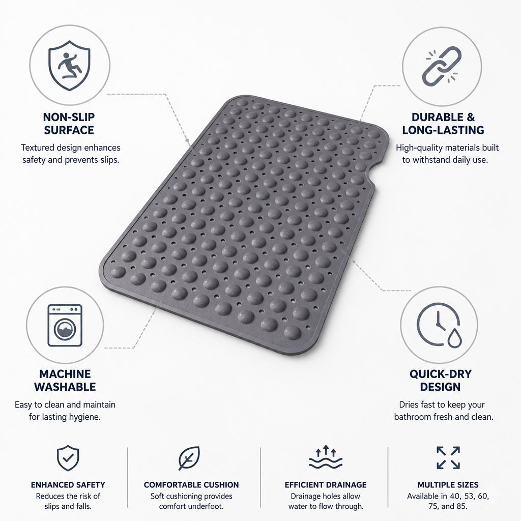Bath Mat Non-Slip Cushioned Machine Washable & Quick-Dry
