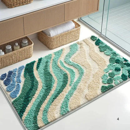 Bath Mat Ocean Wave Absorbent Microfiber Non-Slip Backing