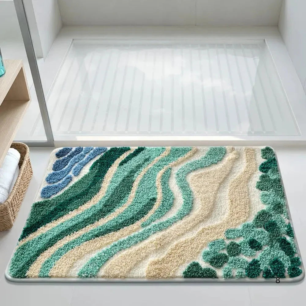 Bath Mat Ocean Wave Absorbent Microfiber Non-Slip Backing