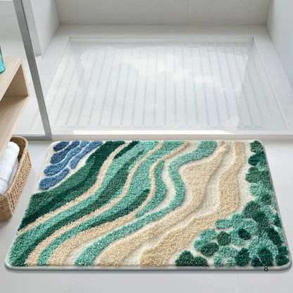 Bath Mat Ocean Wave Absorbent Microfiber Non-Slip Backing