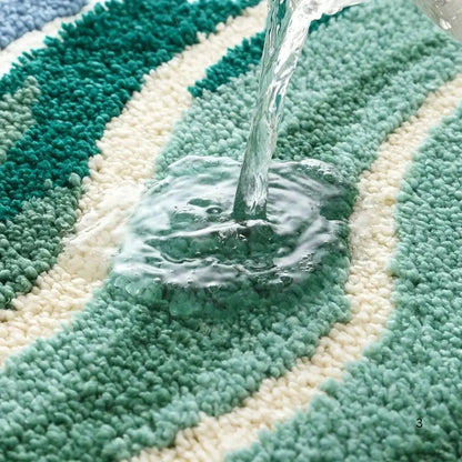 Bath Mat Ocean Wave Absorbent Microfiber Non-Slip Backing