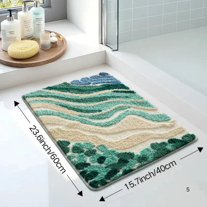 Bath Mat Ocean Wave Absorbent Microfiber Non-Slip Backing