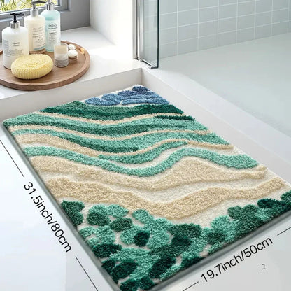 Bath Mat Ocean Wave Absorbent Microfiber Non-Slip Backing
