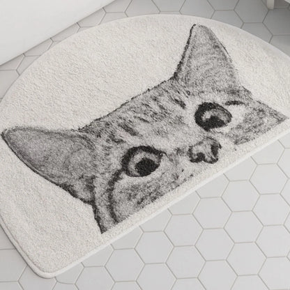 Bath Mat Playful Cat Design Non-Slip Machine Washable