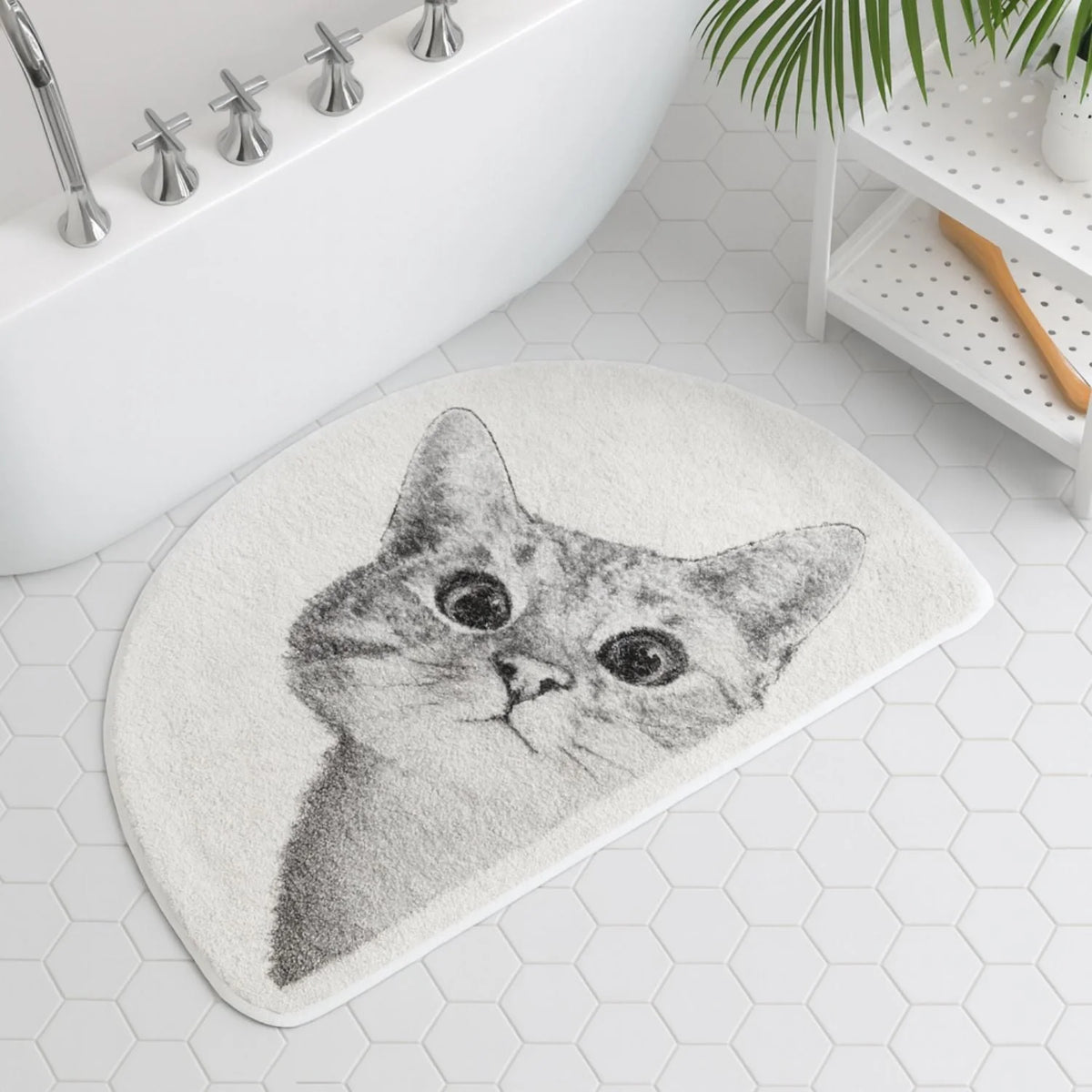 Bath Mat Playful Cat Design Non-Slip Machine Washable