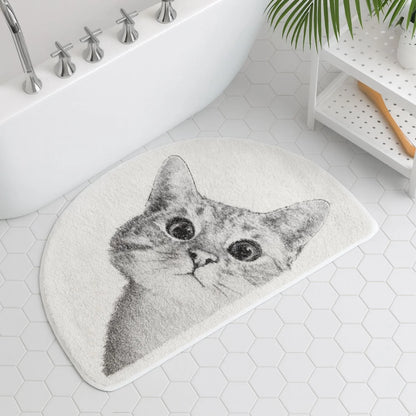 Bath Mat Playful Cat Design Non-Slip Machine Washable