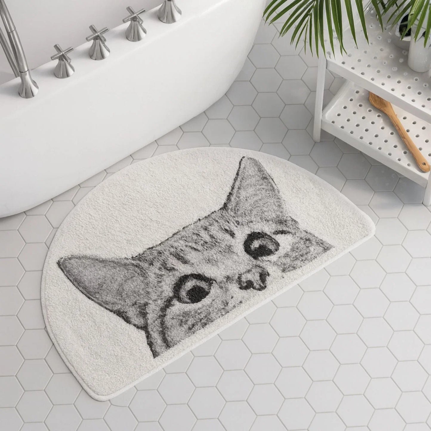 Bath Mat Playful Cat Design Non-Slip Machine Washable
