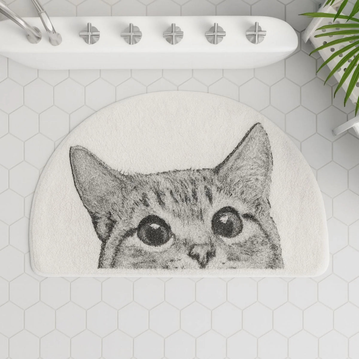 Bath Mat Playful Cat Design Non-Slip Machine Washable