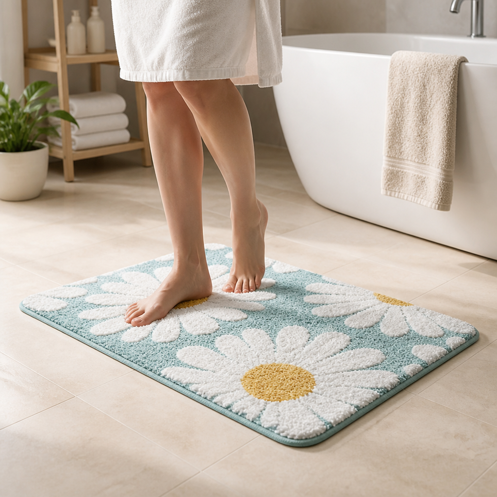 Bath Mat Plush Daisy Quick-Absorb Non-Slip Backing