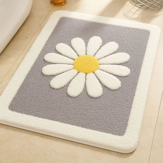 Bath Mat Plush Microfiber Daisy Floral Non-Slip