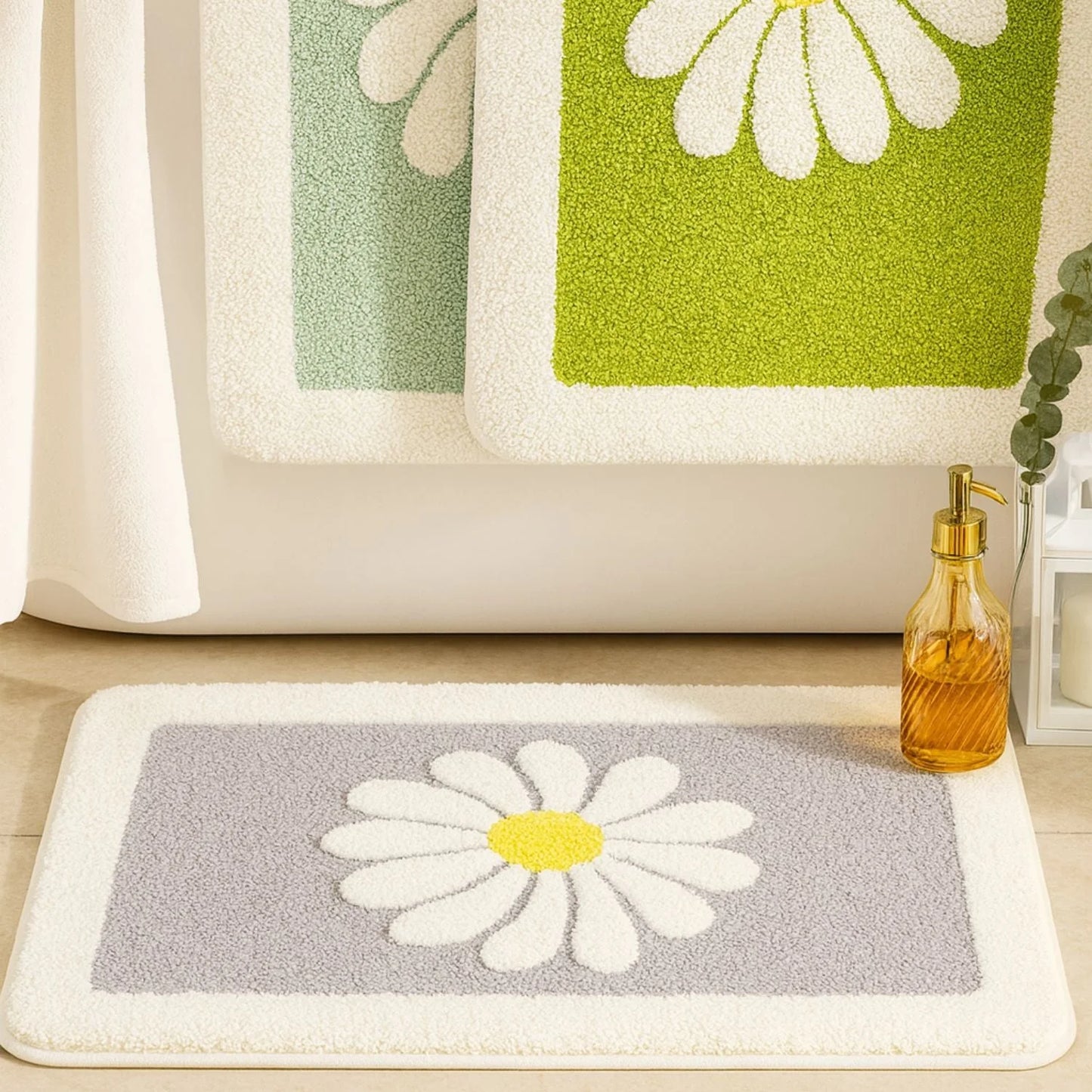 Bath Mat Plush Microfiber Daisy Floral Non-Slip