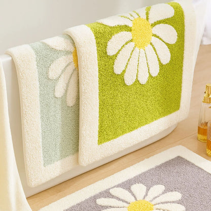 Bath Mat Plush Microfiber Daisy Floral Non-Slip