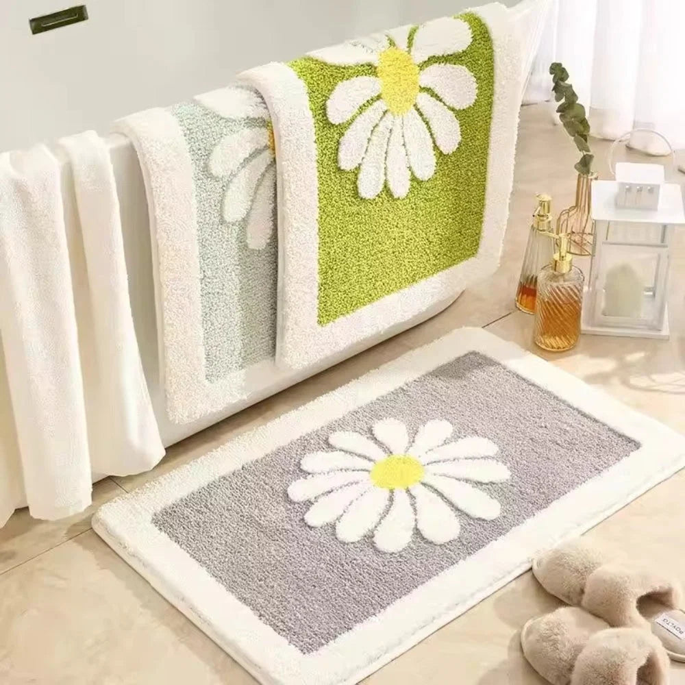 Bath Mat Plush Microfiber Daisy Floral Non-Slip