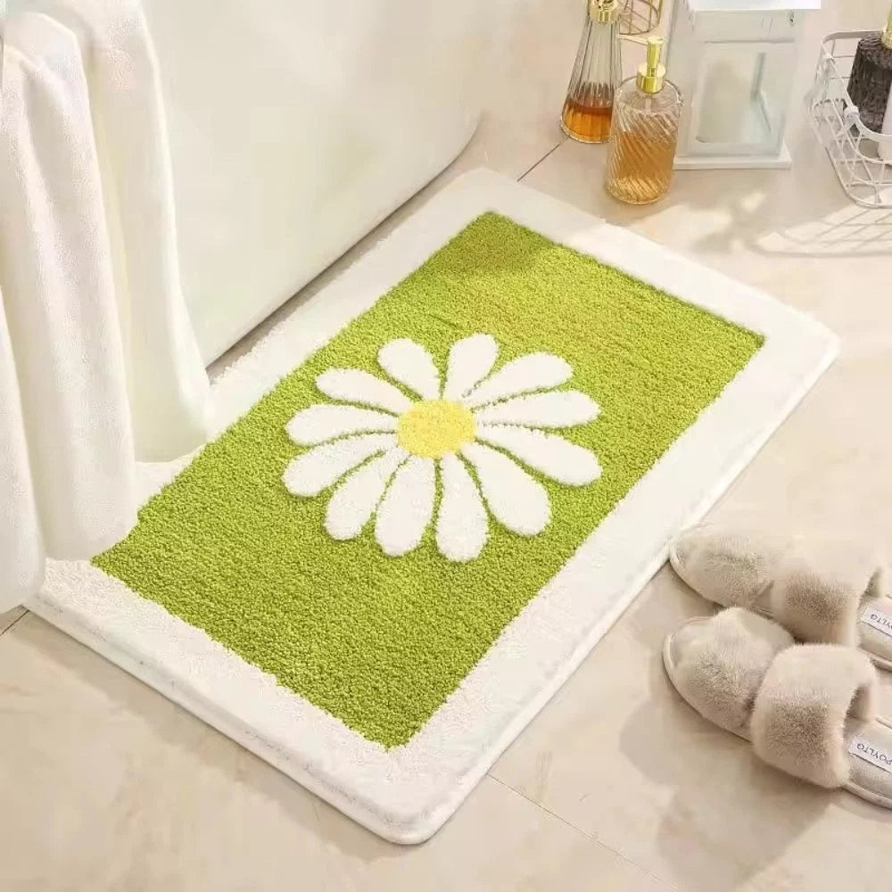 Bath Mat Plush Microfiber Daisy Floral Non-Slip