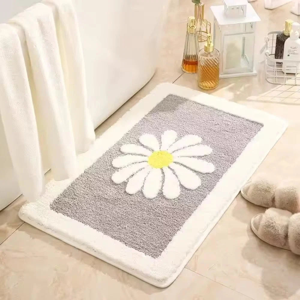 Bath Mat Plush Microfiber Daisy Floral Non-Slip