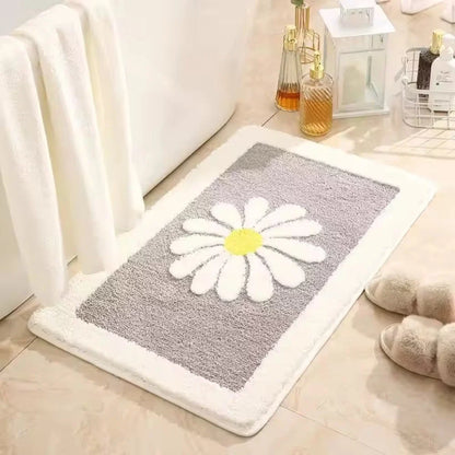 Bath Mat Plush Microfiber Daisy Floral Non-Slip
