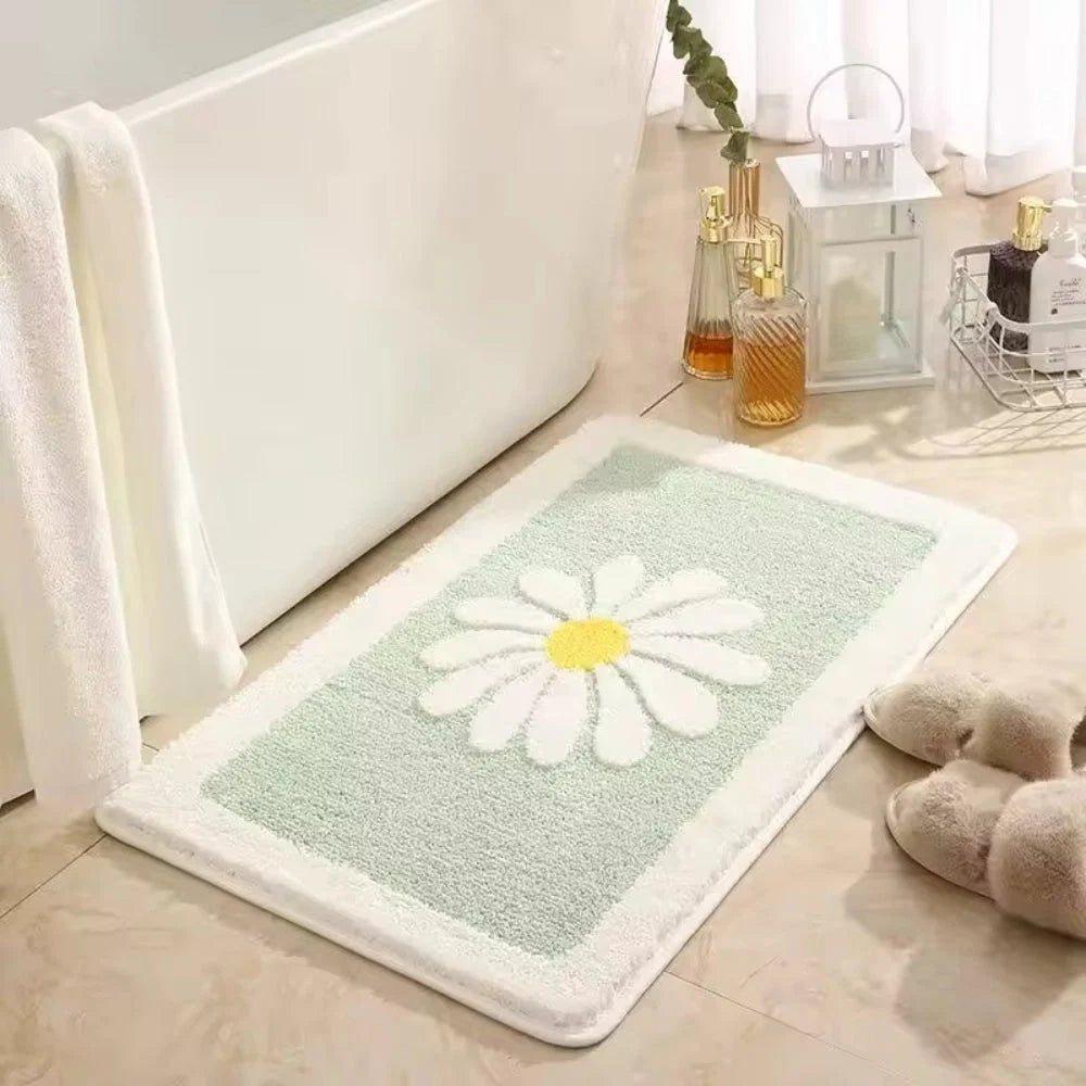 Bath Mat Plush Microfiber Daisy Floral Non-Slip