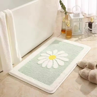 Bath Mat Plush Microfiber Daisy Floral Non-Slip