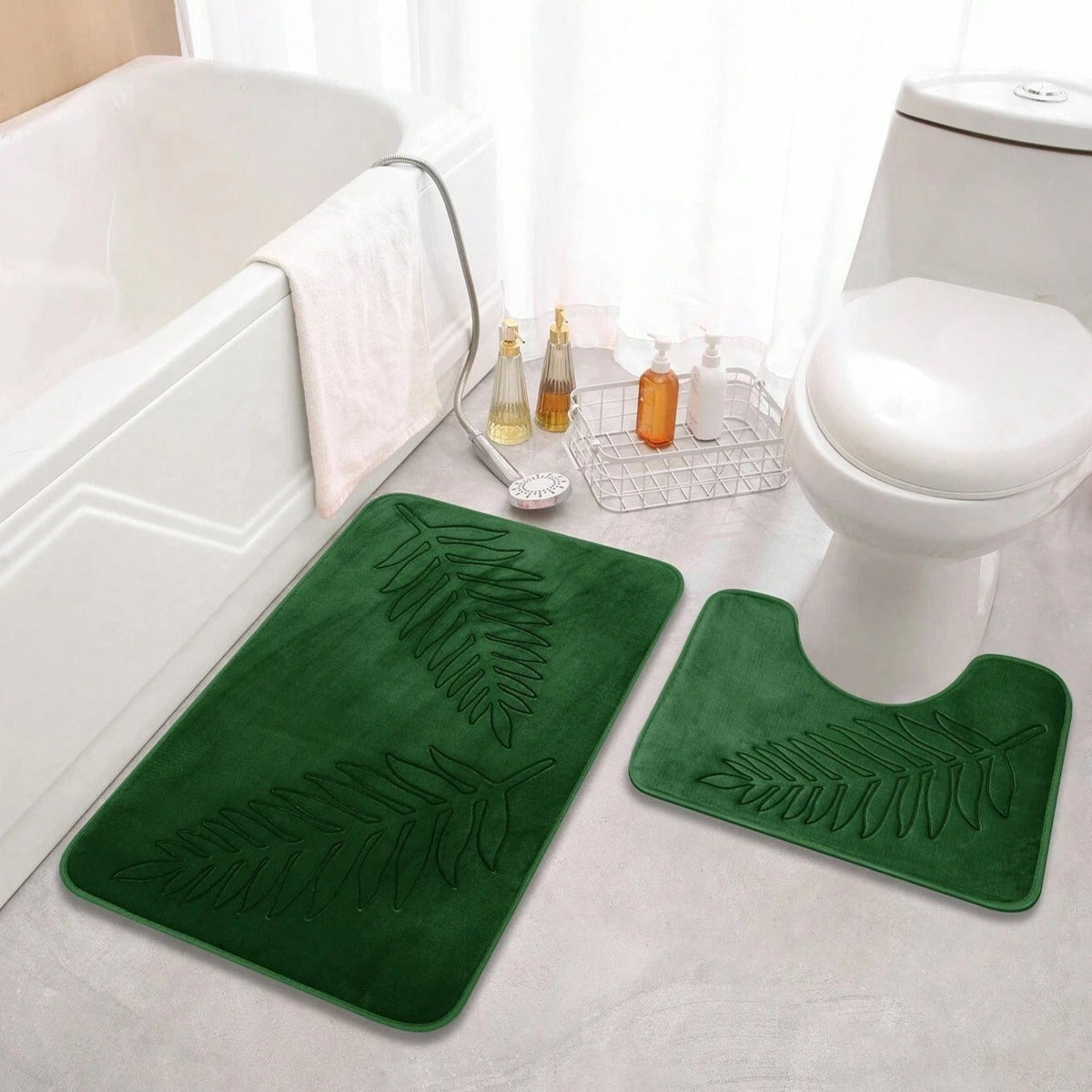 Bath Mat Set Memory Foam & Velvet Top Non-Slip