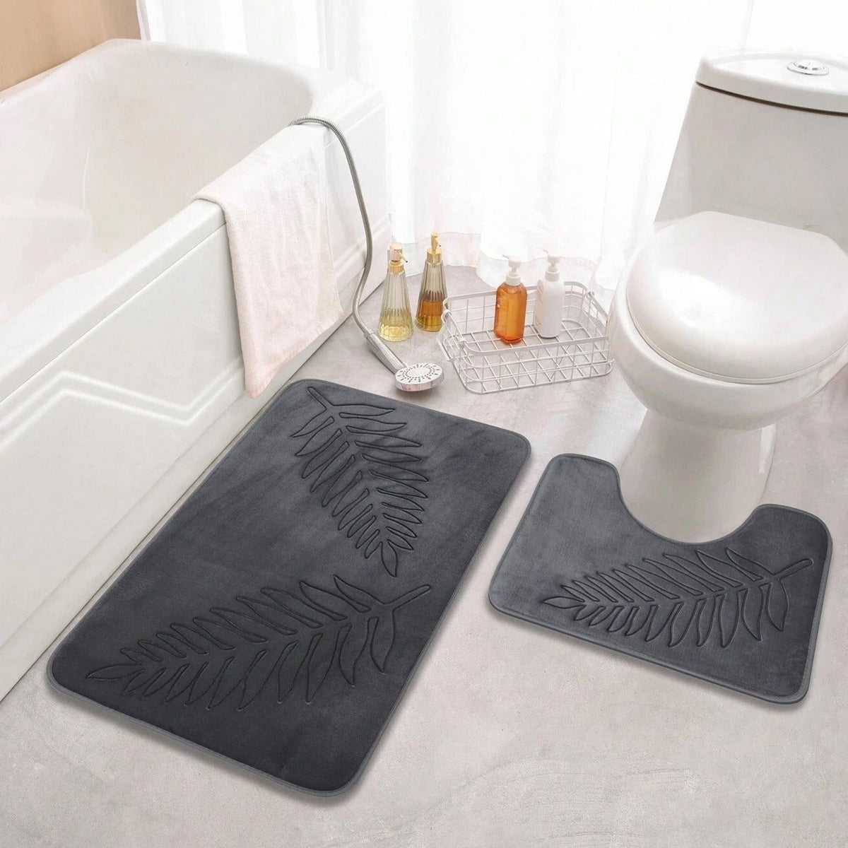 Bath Mat Set Memory Foam & Velvet Top Non-Slip