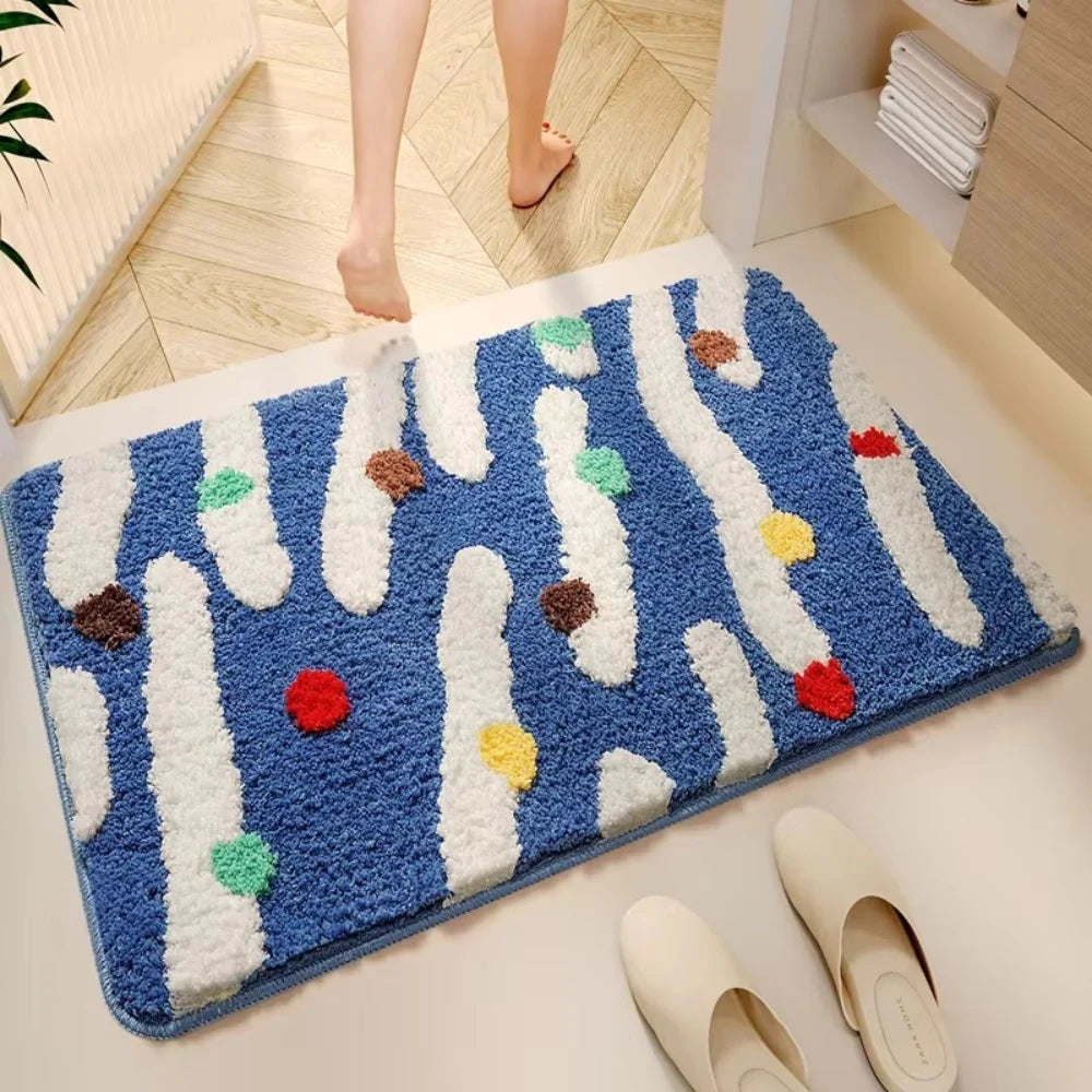 Bath Mat Silicone Non-Slip Quick-Dry Wave Dots