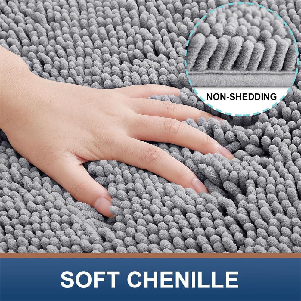 Bath Mat Ultra-Soft Chenille Quick-Dry Non-Slip Backing