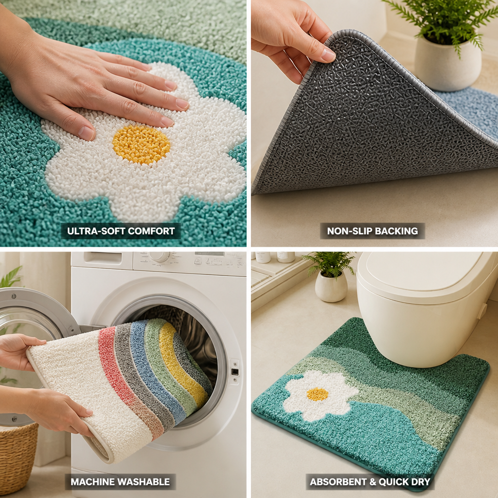 Bath Mat Ultra-Soft Non-Slip Backing & Machine Washable