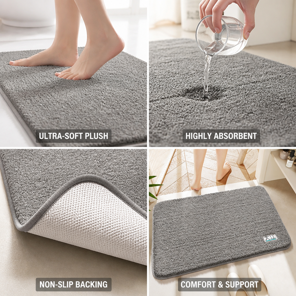 Bath Mat Ultra-Soft Plush Absorbent Non-Slip