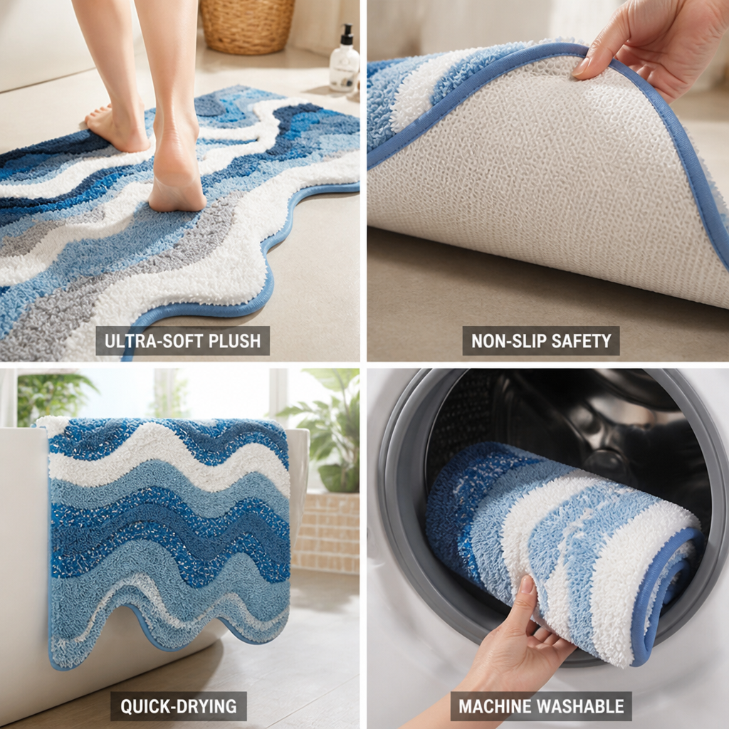 Bath Mat Ultra-Soft Plush Non-Slip Quick-Dry
