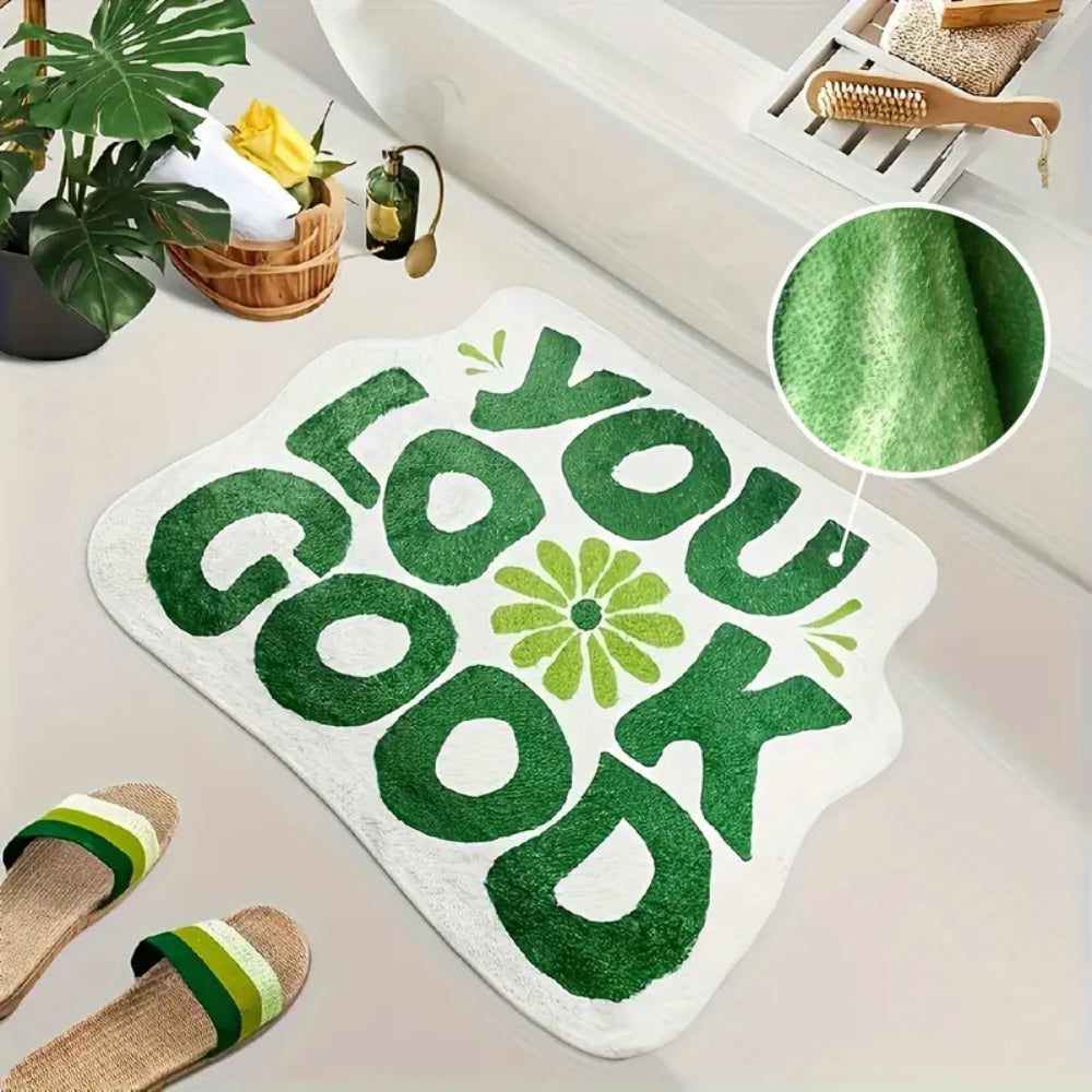 Bath Mat You Look Good Text Cotton Blend Non-Slip