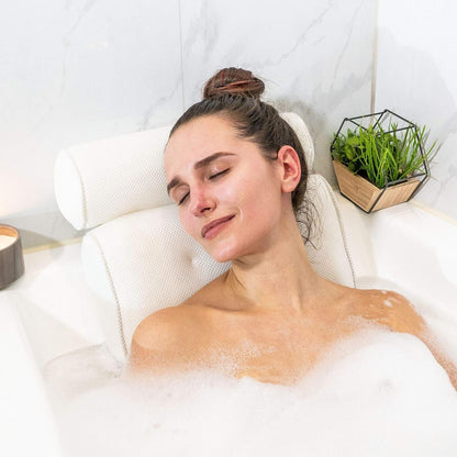 Bath Pillow Double-Cushioned Ergonomic Breathable 3D Mesh & Suction Cups
