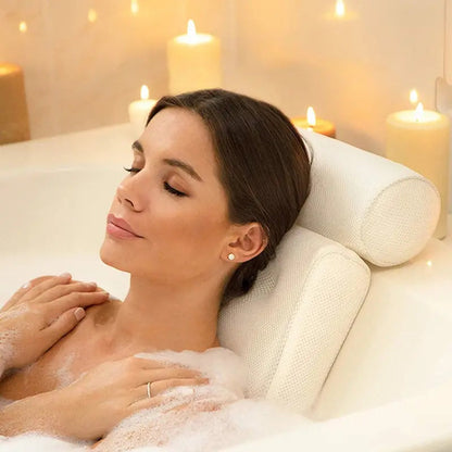 Bath Pillow Double-Cushioned Ergonomic Breathable 3D Mesh & Suction Cups