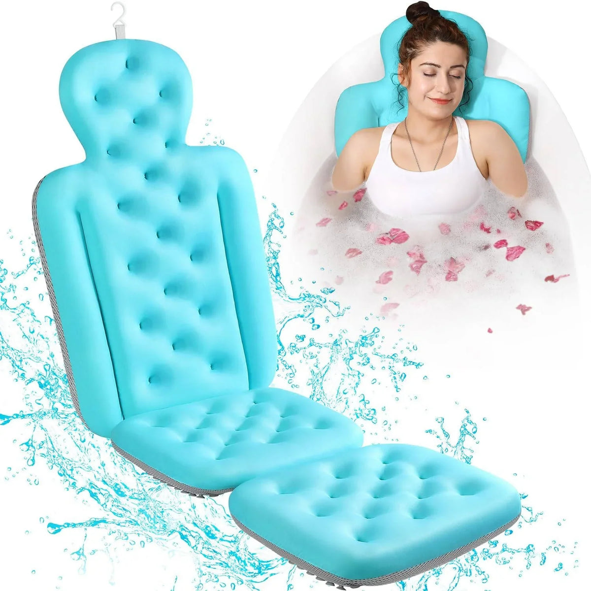 Bath Pillow Full-Body Support Breathable Mesh Non-Slip Suction Cups