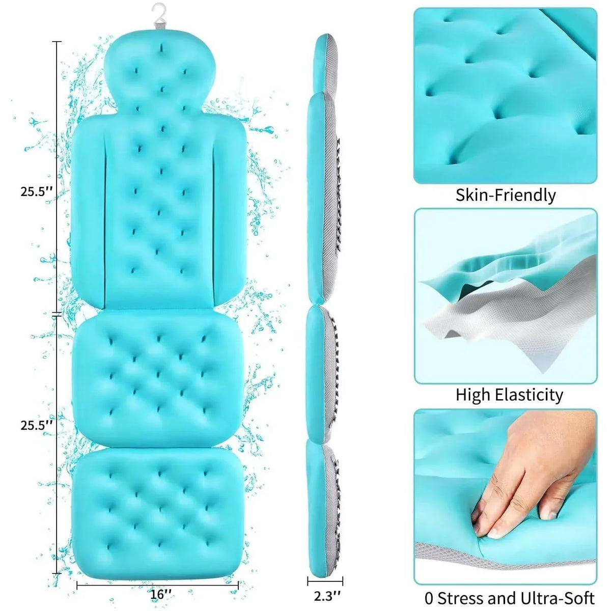 Bath Pillow Full-Body Support Breathable Mesh Non-Slip Suction Cups