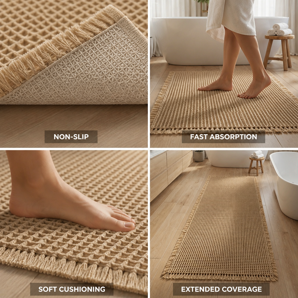 Bath Runner Waffle Texture Non-Slip Backing & Fast Absorption
