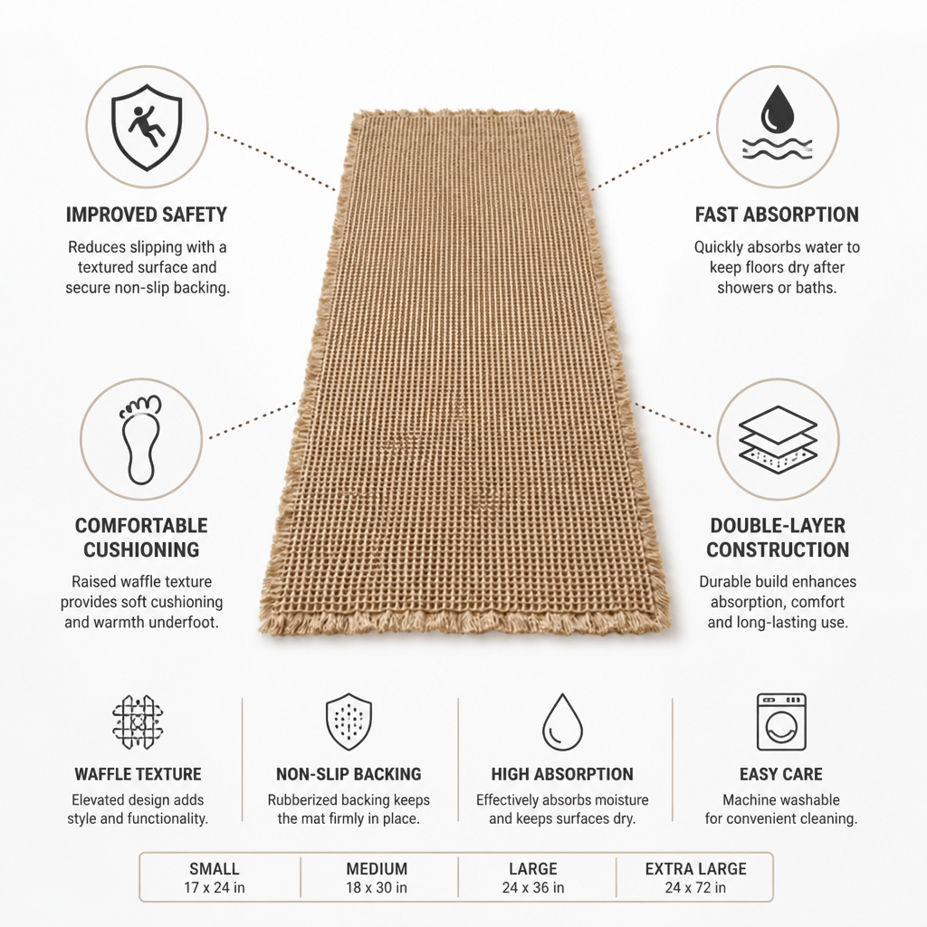 Bath Runner Waffle Texture Non-Slip Backing & Fast Absorption
