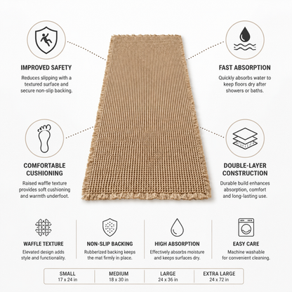 Bath Runner Waffle Texture Non-Slip Backing & Fast Absorption