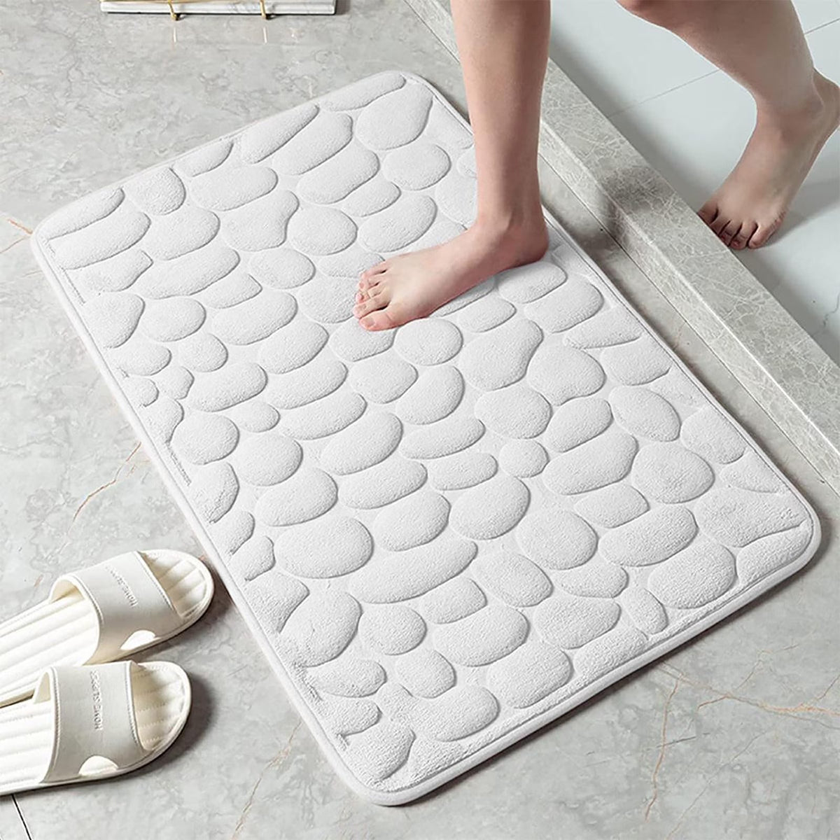 Bath & Shower Mat Cobblestone Plush Quick-Absorb Non-Slip