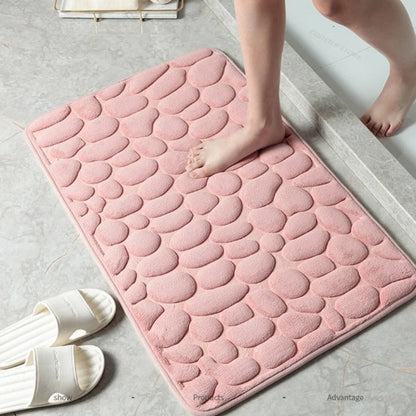 Bath & Shower Mat Cobblestone Plush Quick-Absorb Non-Slip