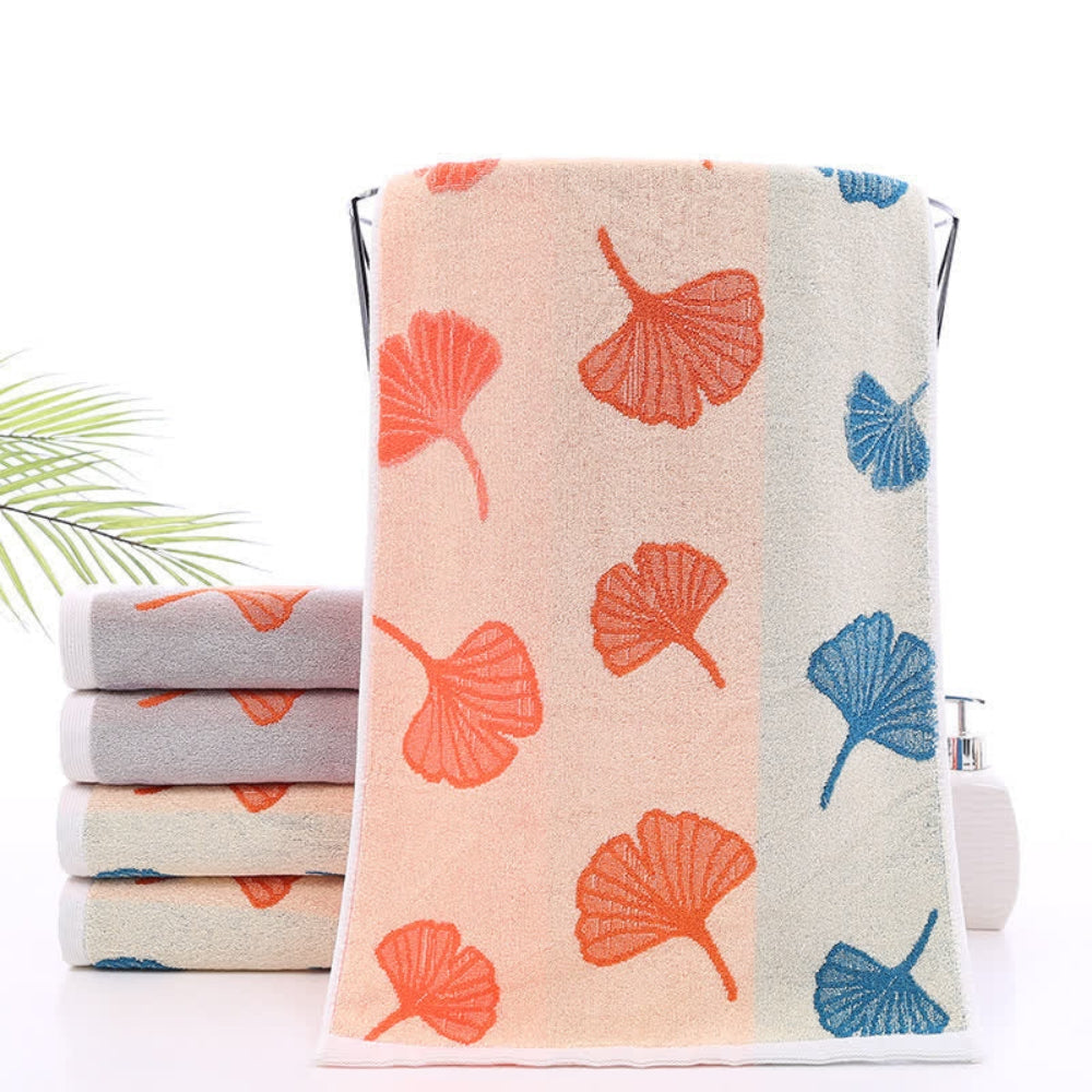 Bath Towel 100% Cotton Ginkgo Leaf Pattern