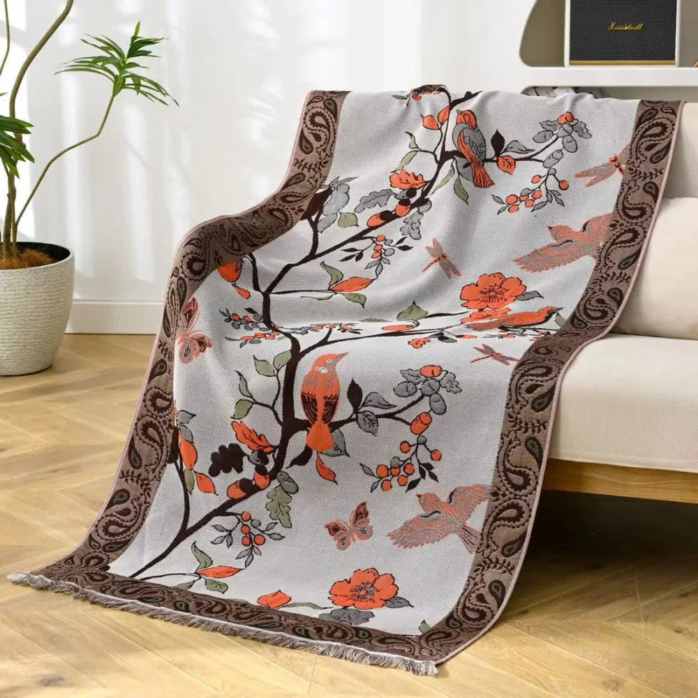 Bath Towel 100% Cotton Quick-Dry Floral & Bird Print